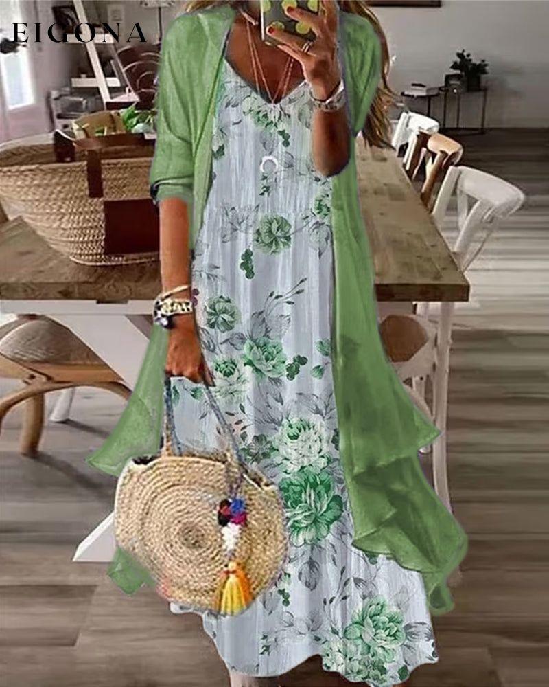 Vacation dress in floral print Green 23BF Casual Dresses Clothes Dresses Spring Summer Two-Piece Sets