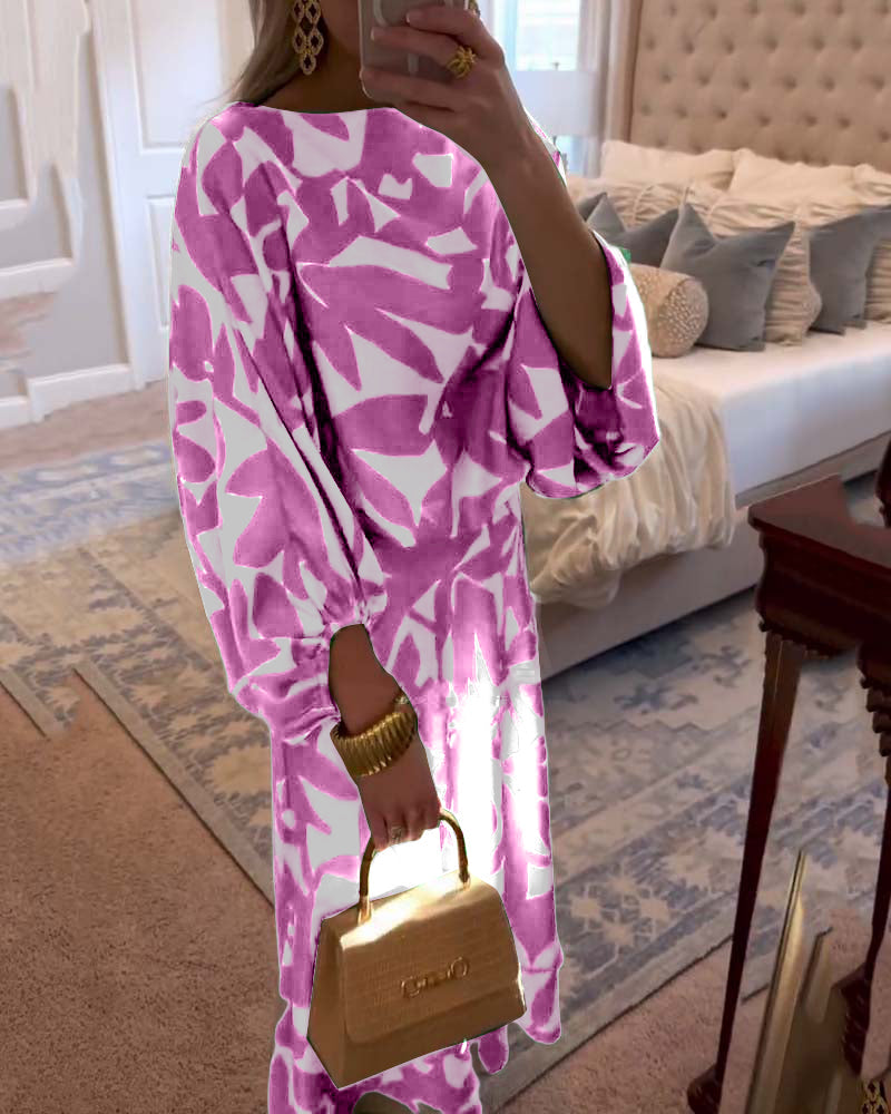 Completo abito casual con maniche a lanterna stampate e temperamento