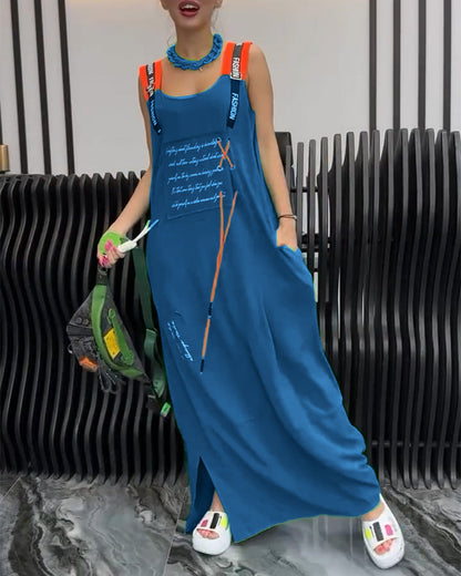 Sleeveless Personalized Letter Print Dress