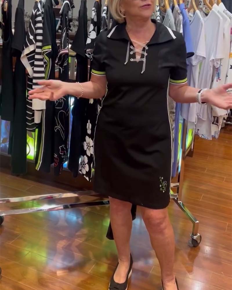 Etuikleid mit Revers und Kontrast-Krawatte