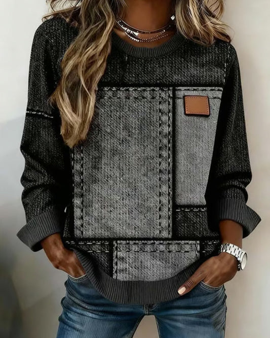 Stylish Crew Neck Color Block Sweatshirt