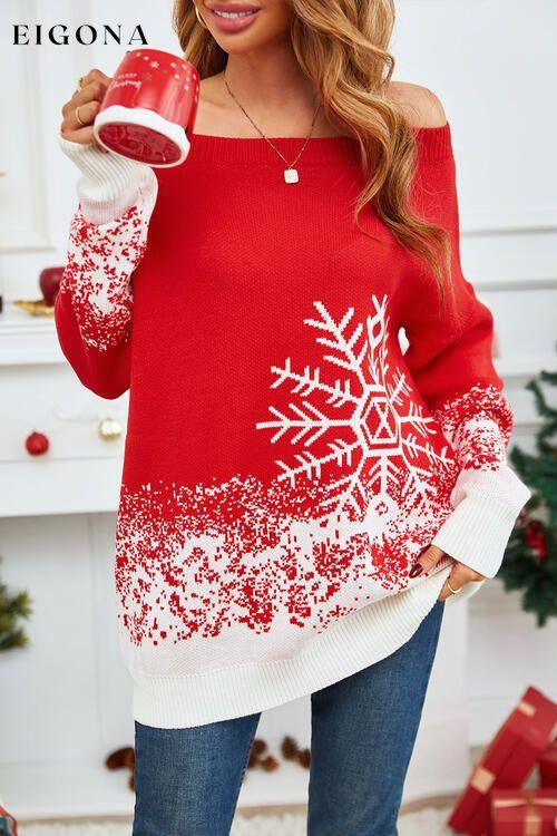 Off-Shoulder Long Sleeve Sweater clothes SF Knit Ship From Overseas