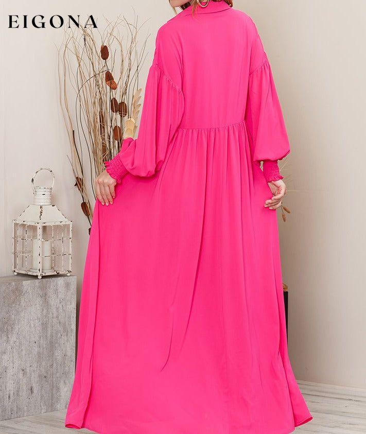 Collared Neck Button-Up Maxi Dress clothes dresses long sleeve dresses maxi dress pink dresses Ship From Overseas SYNZ trend