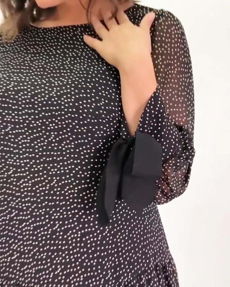 Round neck long sleeve polka dot print elegant dress casual dresses spring