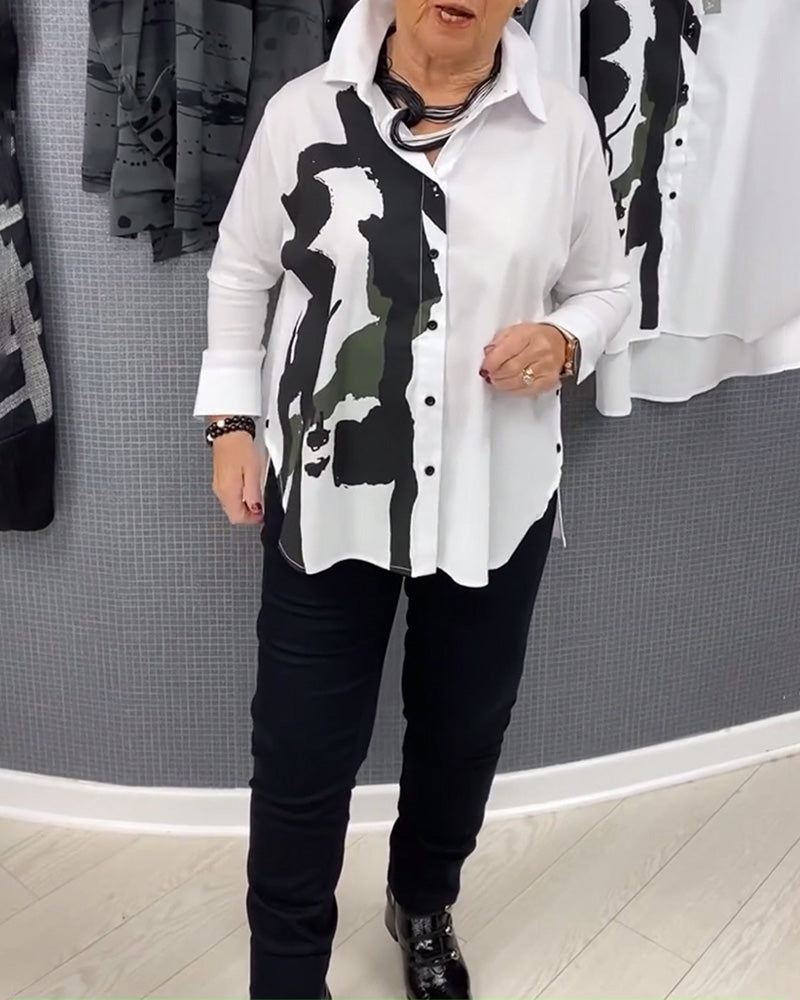 Casual Lapel Button-Down Long Sleeve Printed Blouse 2024 f/w blouses & shirts