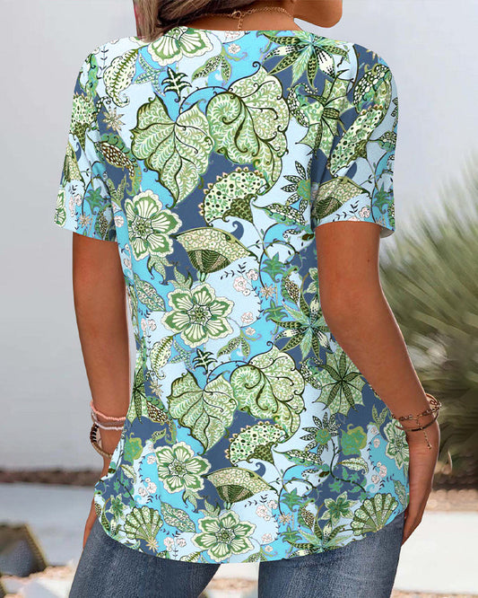 Short-Sleeved Floral All-Match Blouse