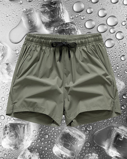 Men Elastic Waist Pocket Quick-Dry Ice Silk Sports Shorts
