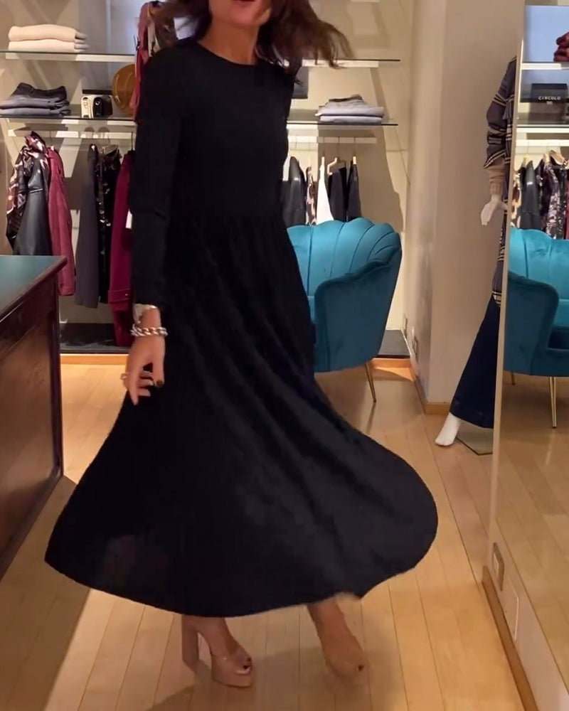 Solid Round Neck Fashionable Dress