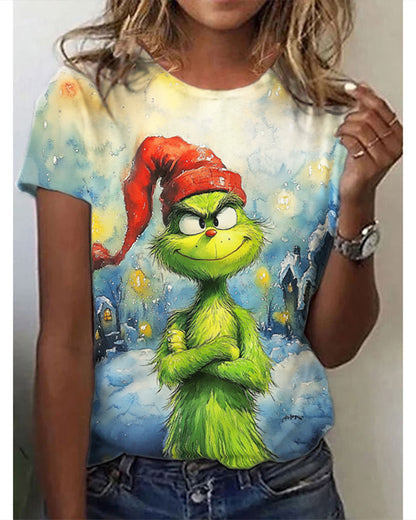 Casual grinch print crew neck T-shirt 2024 f/w christmas Grinch spring summer t-shirts