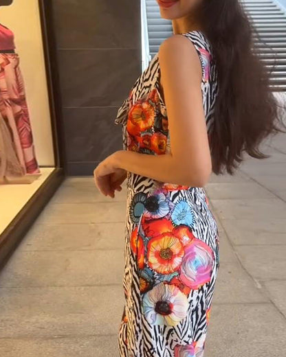 Sleeveless Floral Print Elegant Jumpsuit