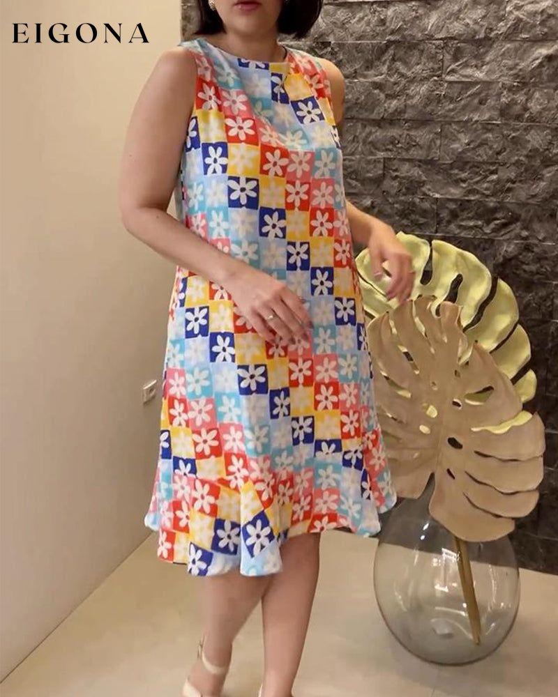 Sleeveless Printed Round Neck Dress casual dresses spring summer