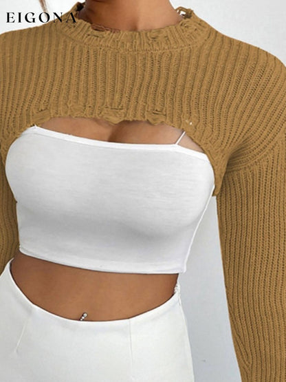 Distressed Long Sleeve Cropped Sweater clothes Ship From Overseas Sweater sweaters Yh