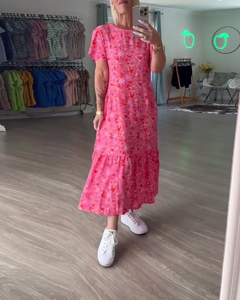 Abito floreale a maniche corte a sbuffo