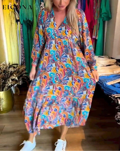 Colorful paisley print V-neck elegant dress casual dresses spring summer vacation dresses