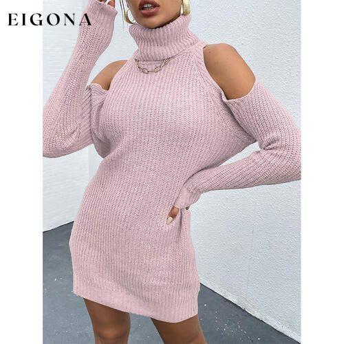 Cold Shoulder Turtleneck Sweater Dress clothes Romantichut Ship From Overseas