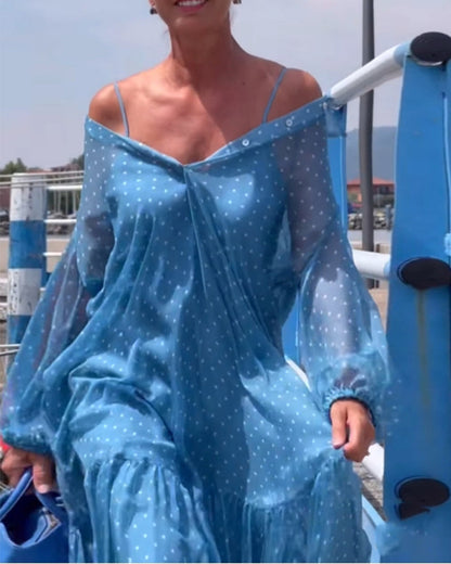 Abito e vestito con stampa a pois e risvolto