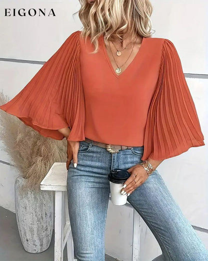 Fashionable solid color V-neck butterfly sleeves blouse blouses & shirts spring summer