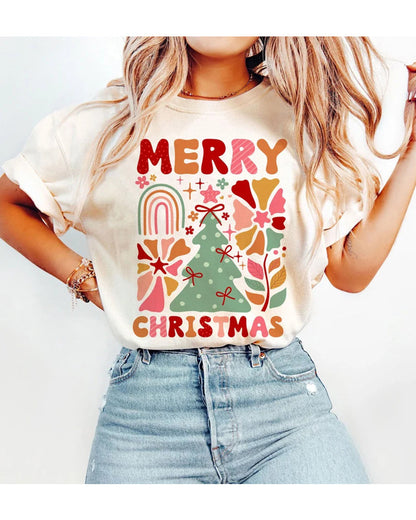 Casual Christmas style printed crew neck T-shirt 2024 f/w christmas spring summer t-shirts