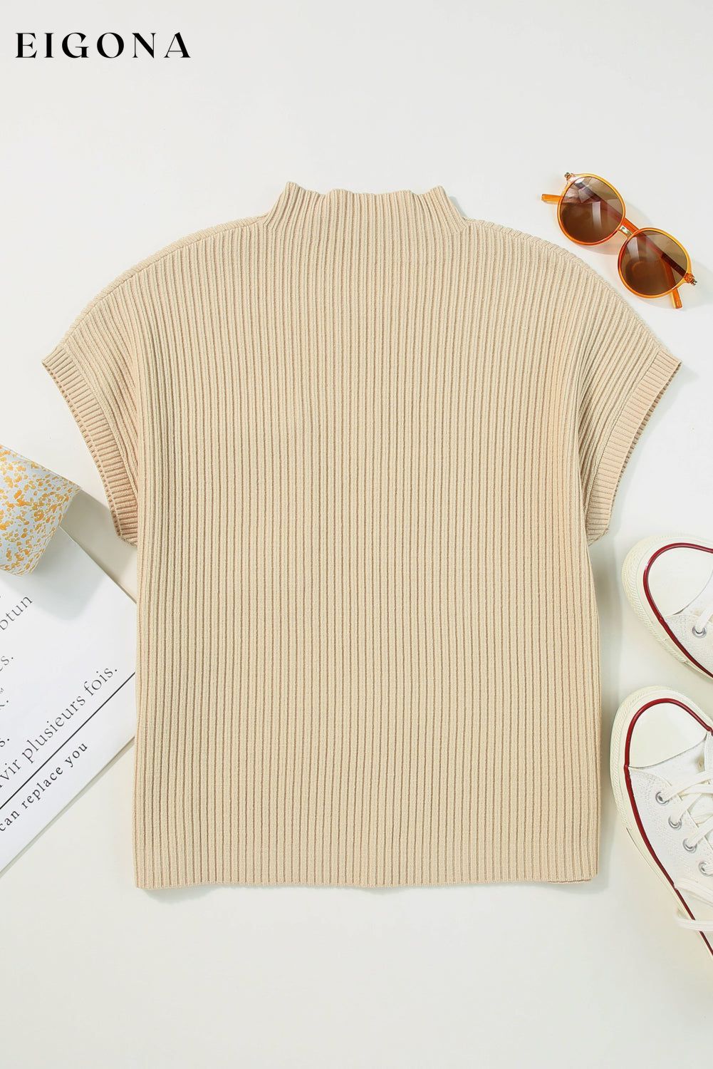 Oatmeal Patch Pocket Ribbed Knit Short Sleeve Sweater All In Stock Best Sellers cable knit clothes EDM Monthly Recomend Fabric Ribbed Hot picks Occasion Daily Print Solid Color Season Fall & Autumn shirt shirts short sleeve shirt Sleeve Short Sleeve Style Casual Sweater sweaters top tops