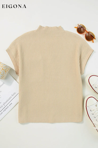 Oatmeal Patch Pocket Ribbed Knit Short Sleeve Sweater All In Stock Best Sellers cable knit clothes EDM Monthly Recomend Fabric Ribbed Hot picks Occasion Daily Print Solid Color Season Fall & Autumn shirt shirts short sleeve shirt Sleeve Short Sleeve Style Casual Sweater sweaters top tops