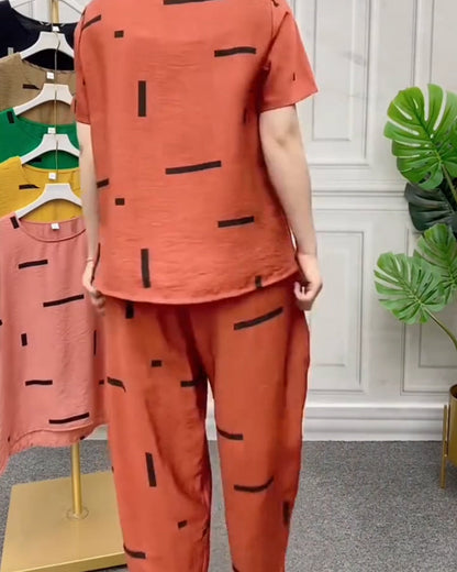 Geometric Print Casual Two-Piece Set