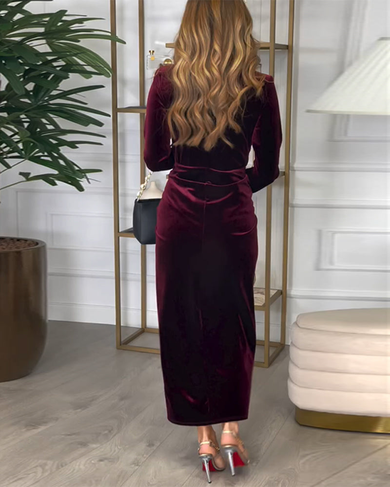 Elegant Deep-V Velvet Dress 2024 f/w 2024 party dresses spring and autumn