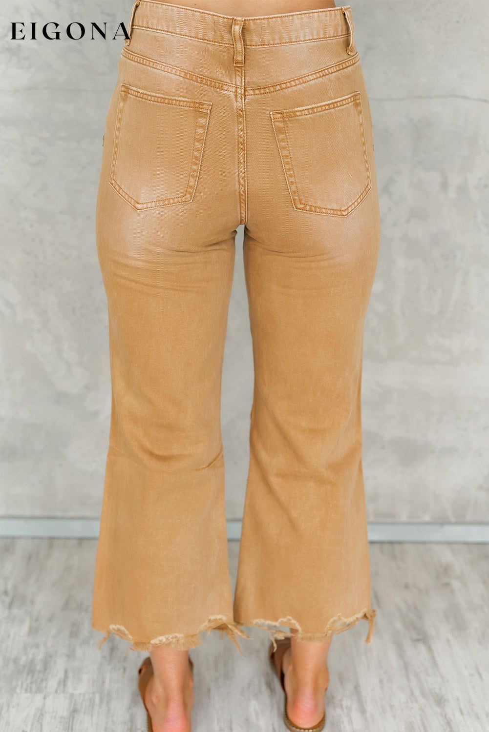 Brown Distressed Hollow-out High Waist Cropped Flare Jeans All In Stock Best Sellers clothes Color Orange Craft Distressed EDM Monthly Recomend Fabric Denim Hot picks Occasion Daily Print Solid Color Season Spring Silhouette Wide Leg Style Southern Belle