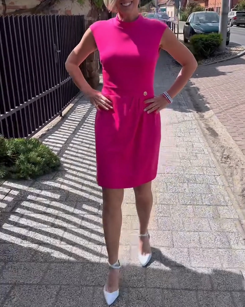 Half Turtleneck Short Sleeve Dress