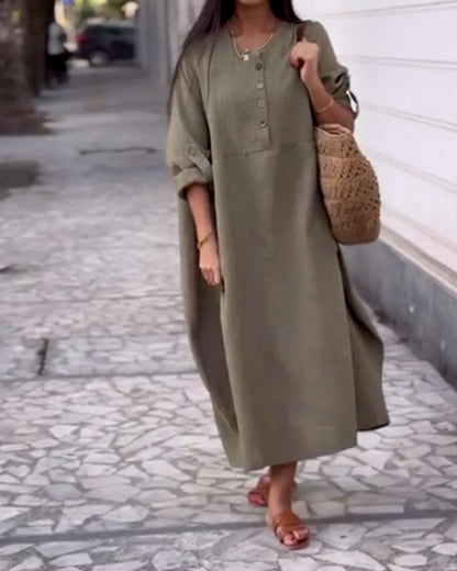 Solid color button casual long sleeve dress 202466 casual dresses spring summer