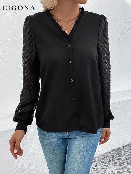 Mesh V-Neck Button Front Blouse clothes Hundredth Ship From Overseas