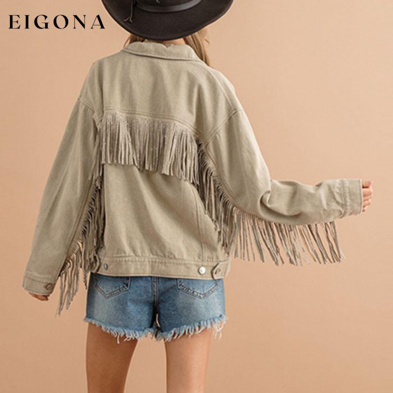 Fringe Detail Dropped Shoulder Denim Jacket clothes DE.O.Z.X Ship From Overseas Shipping Delay 09/29/2023 - 10/06/2023 trend