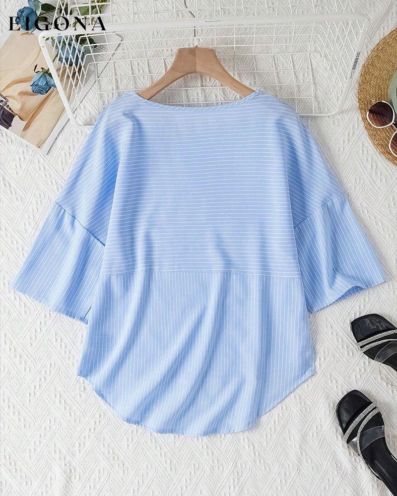 Striped print crew neck casual top Blouses & Shirts Spring Summer