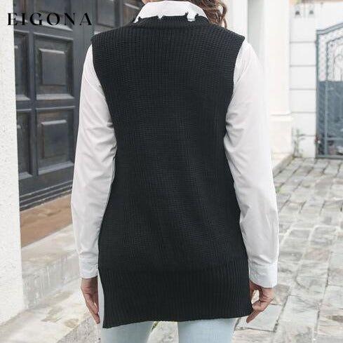 Frayed Hem Slit Sweater Vest B&S clothes Ship From Overseas