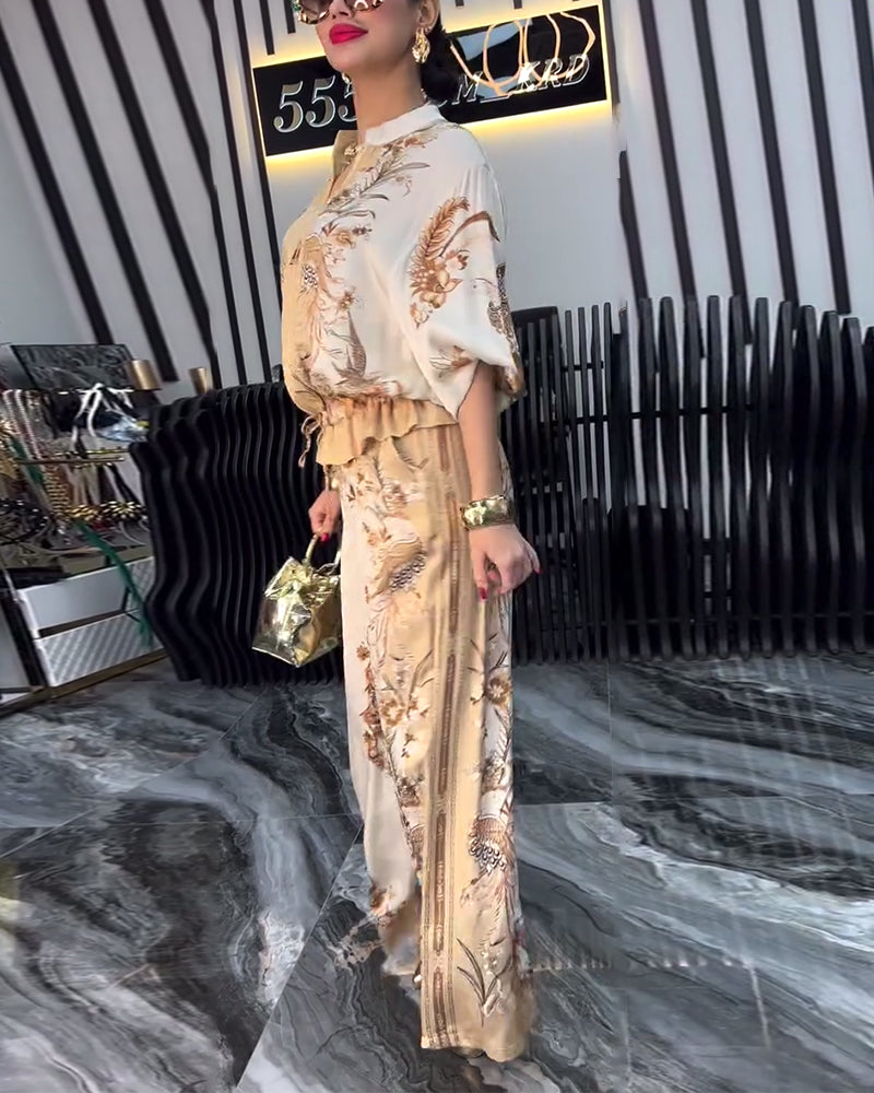 Temperament Stand Collar Zipper Wide Leg Suit