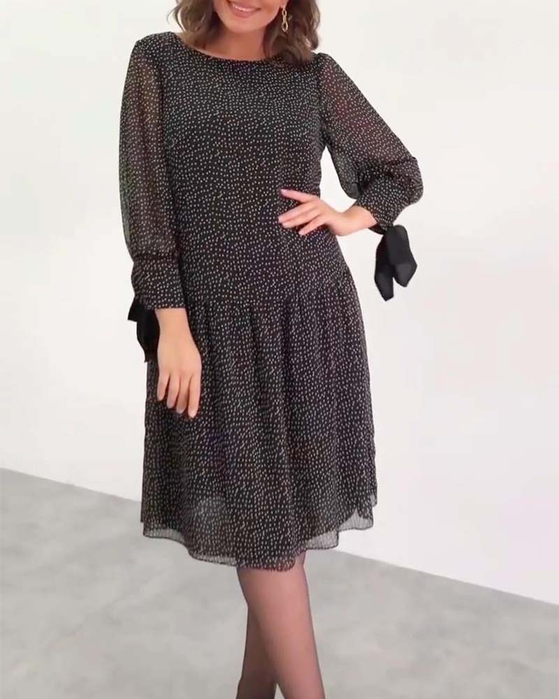 Round neck long sleeve polka dot print elegant dress casual dresses spring