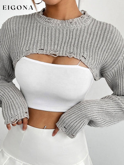 Distressed Long Sleeve Cropped Sweater clothes Ship From Overseas Sweater sweaters Yh