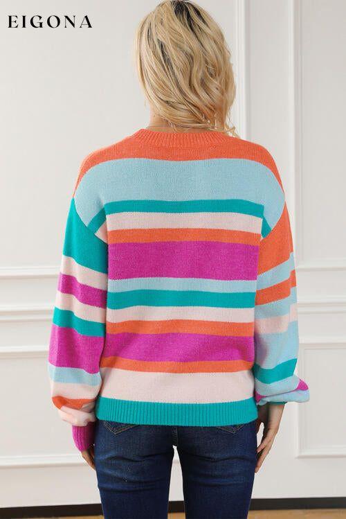 Striped Round Neck Long Sleeve Knit Top clothes Ship From Overseas SYNZ