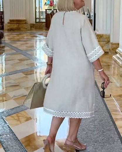 Wave Hem Three-Quarter Sleeve Sheath Dress