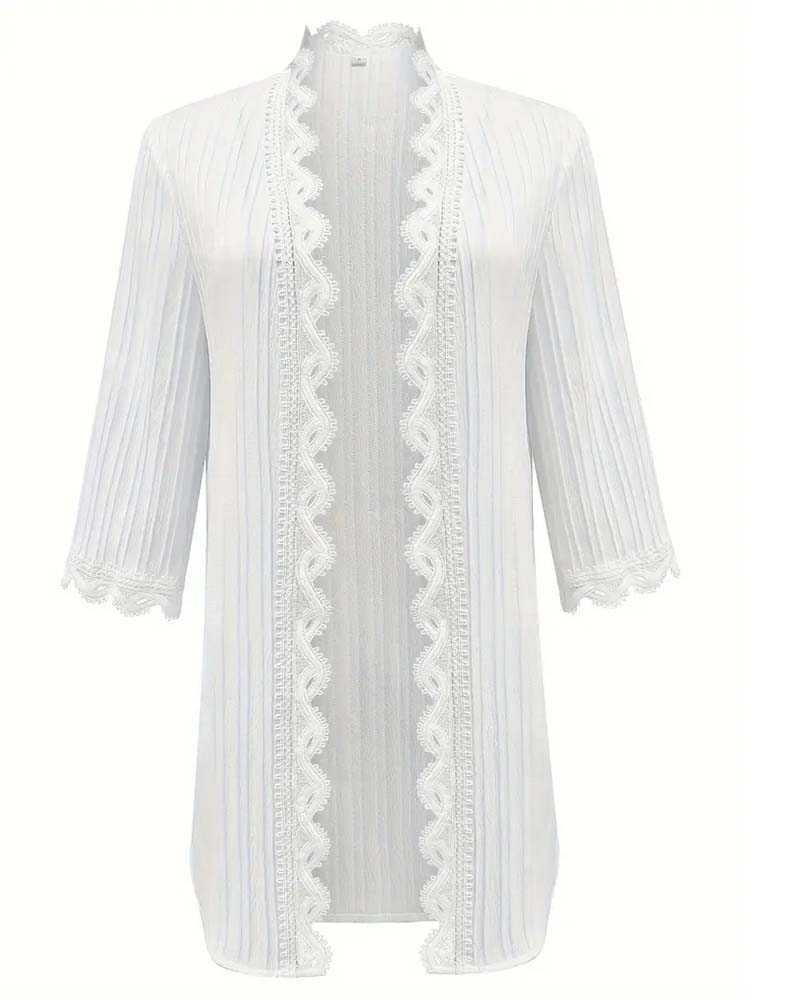 Mid-Length Sleeve Lace Trim Coat