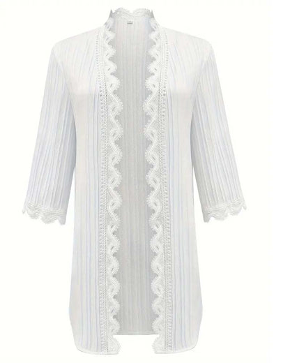 Mid-Length Sleeve Lace Trim Coat