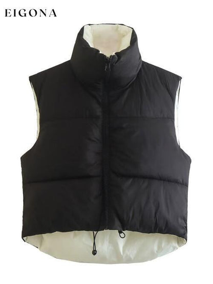 Zip Up Drawstring Reversible Vest Black clothes K&BZ Ship From Overseas