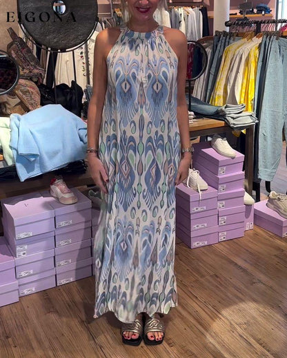 Elegant printed sleeveless halter neck long dress casual dresses summer