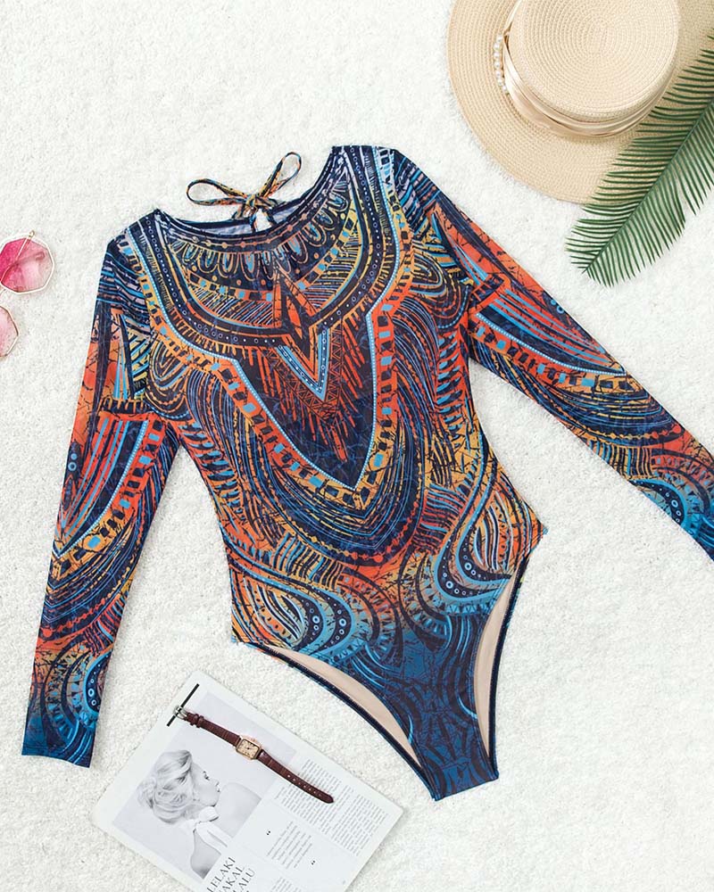 Long-Sleeved Sun-Protective One-Piece Swimsuit