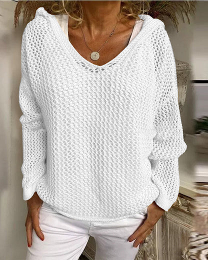 Dames Crochet Hollow Out Hooded Long Sleeve Tops