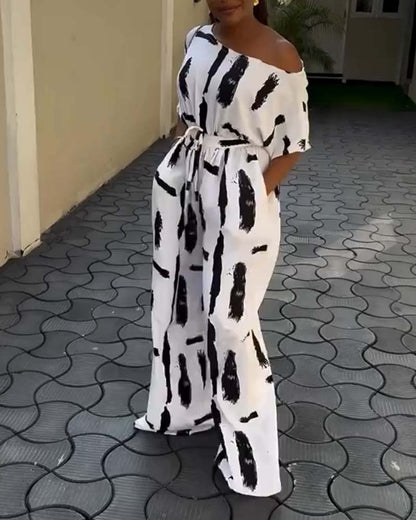 Ink Print Wide-Leg Jumpsuit
