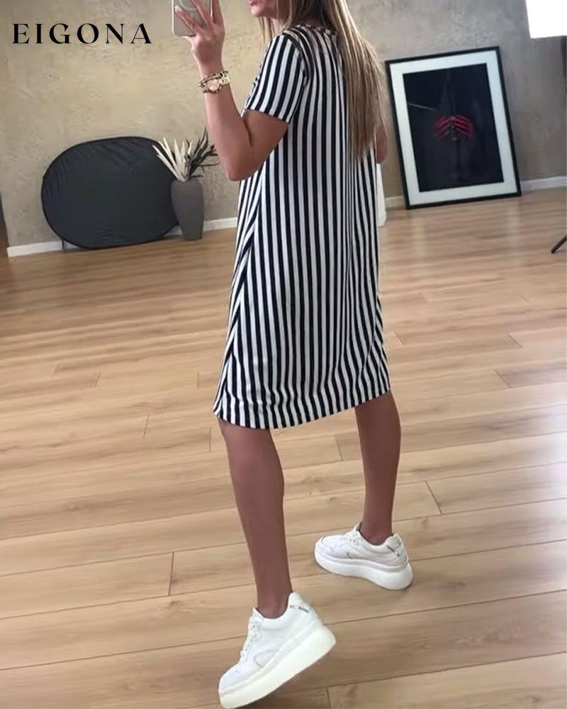 Striped print pocket casual dress casual dresses summer