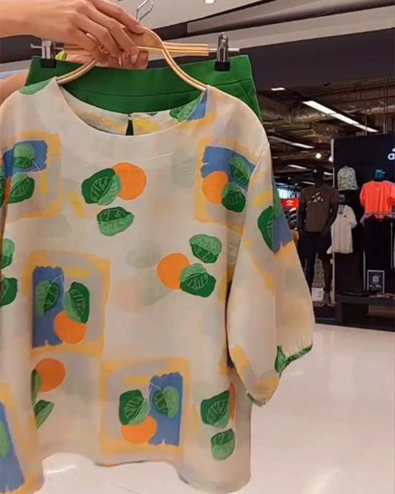 Three-Quarter Sleeve Casual Shorts Printed Suit