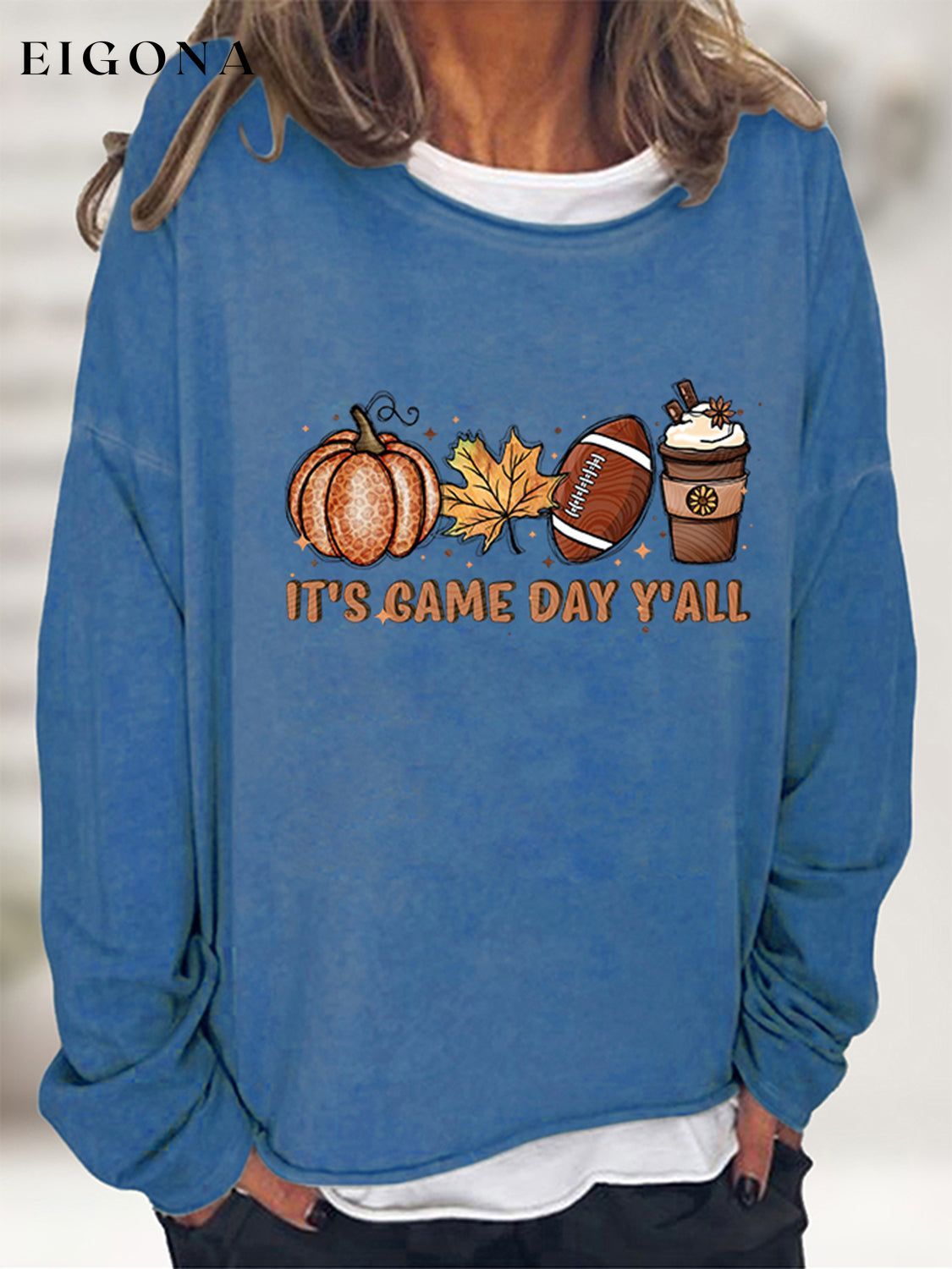 Full Size IT'S GAME DAY Y'ALL Graphic Sweatshirt Cobalt Blue clothes G@L@X long sleeve long sleeve shirt Ship From Overseas Shipping Delay 09/29/2023 - 10/04/2023 Sweater sweaters trend