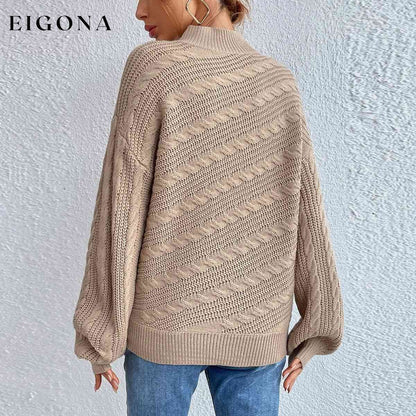 Cable-Knit Mock Neck Long Sleeve Sweater clothes M@F@Y Ship From Overseas