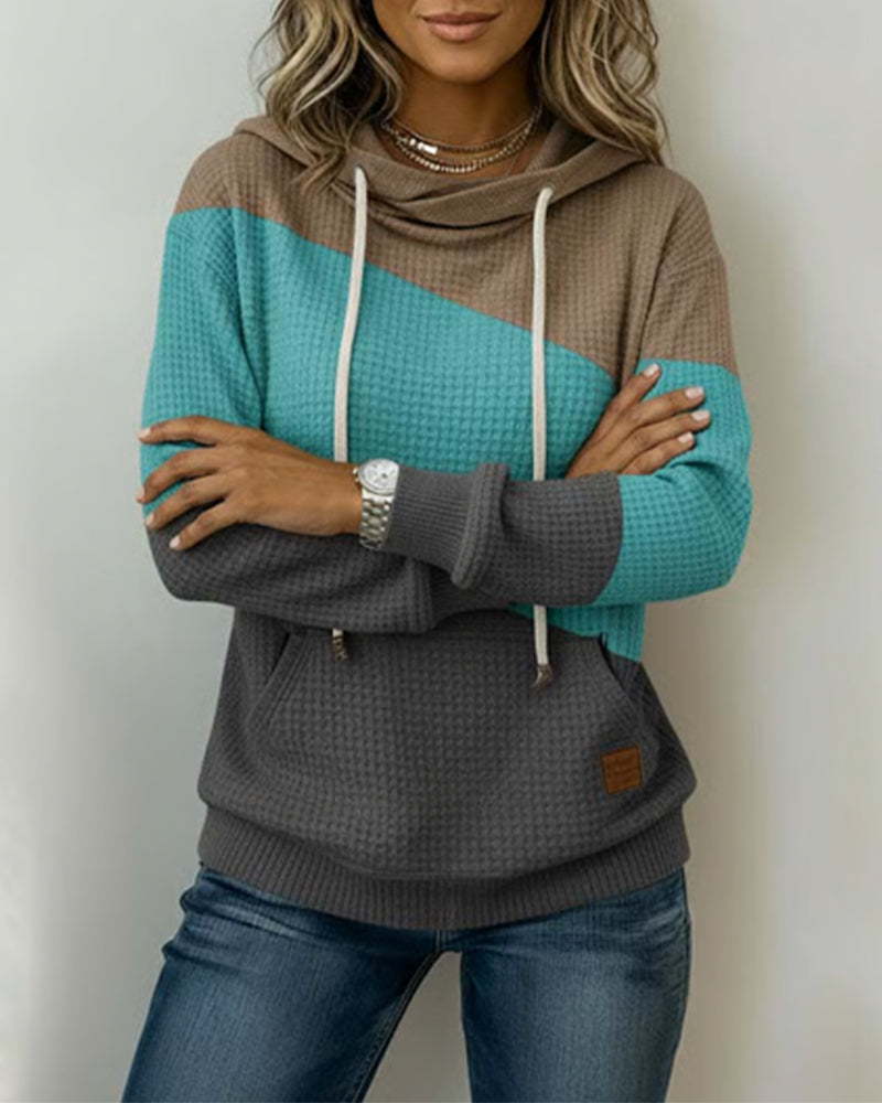 Long-Sleeved Color-Blocked Hoodie
